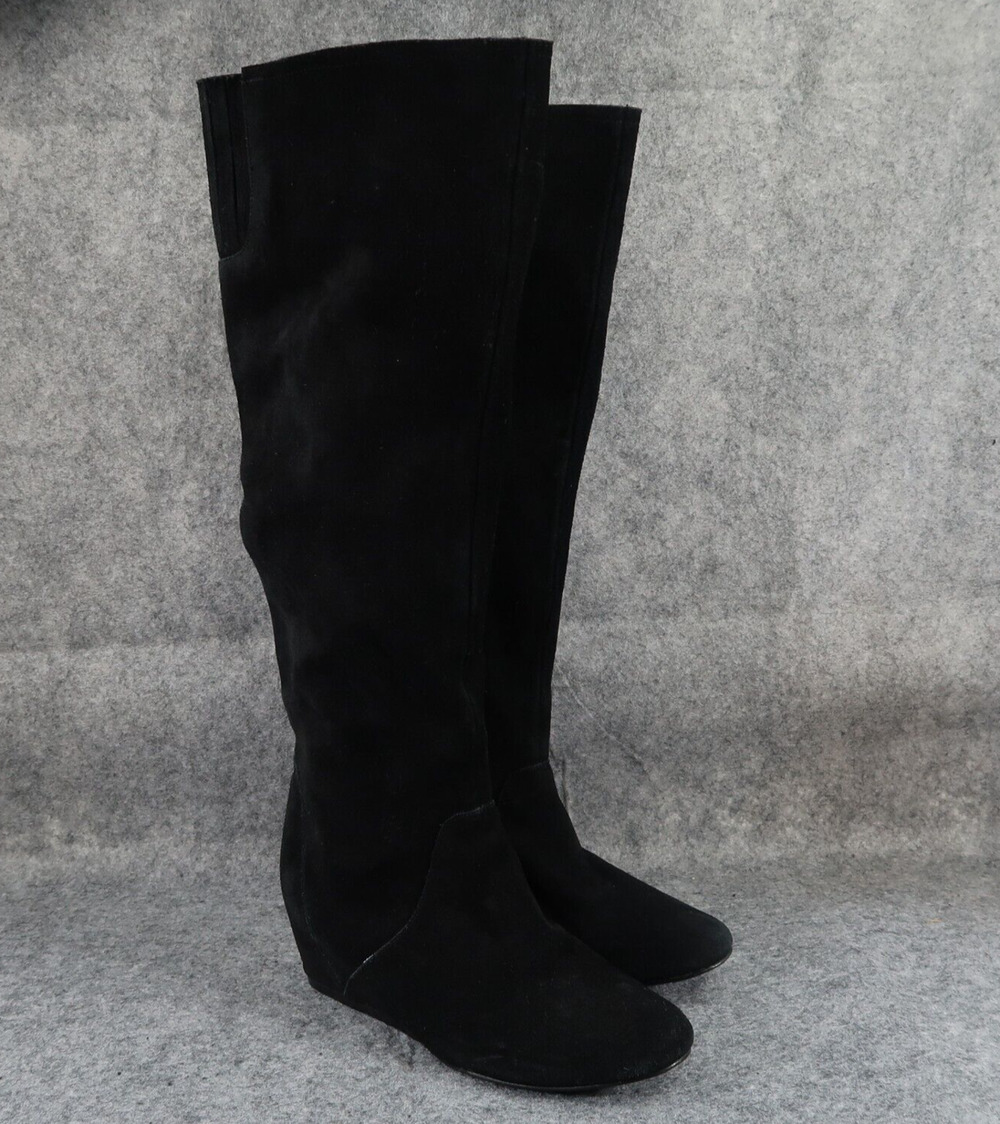 Colin Stuart Shoes Womens 6.5 Boots Tall Wedge Fashion Leather Pull On Black